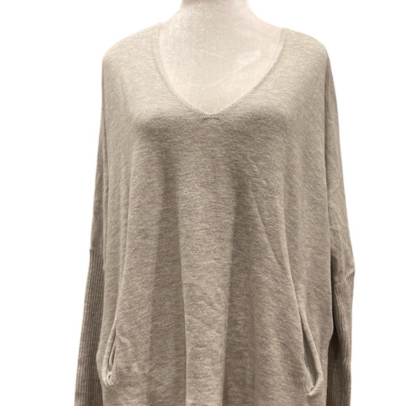 Babaton S/M Gray Wool Linen Oversized V-Neck Pocket Sweater - Picture 5 of 8